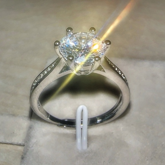 Silver Wedding Ring Adjustable Diamond Simulant New - Picture 13 of 16